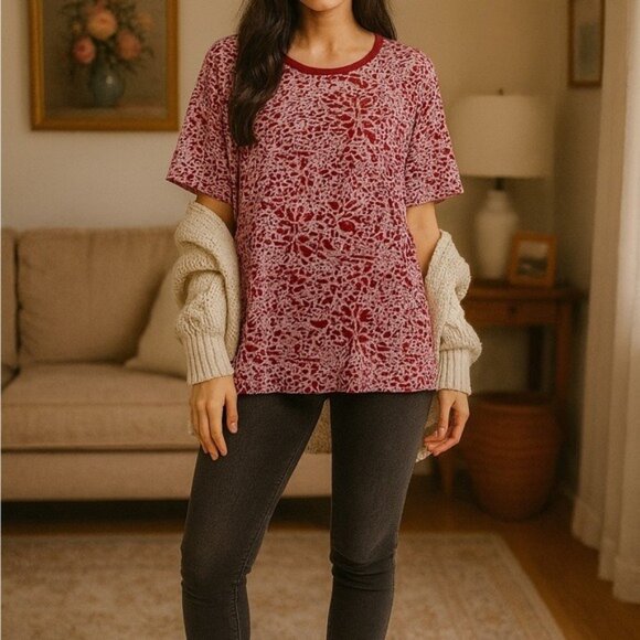 We The Free Free People Teddy Velvet Tee Maroon Short Sleeve Top XS - Picture 2 of 10